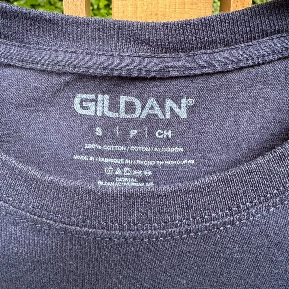 Hand Block Printed Botanical Fuschia T-Shirt – Gildan Blue Cotton Tee (Small) - Picture 6 of 6